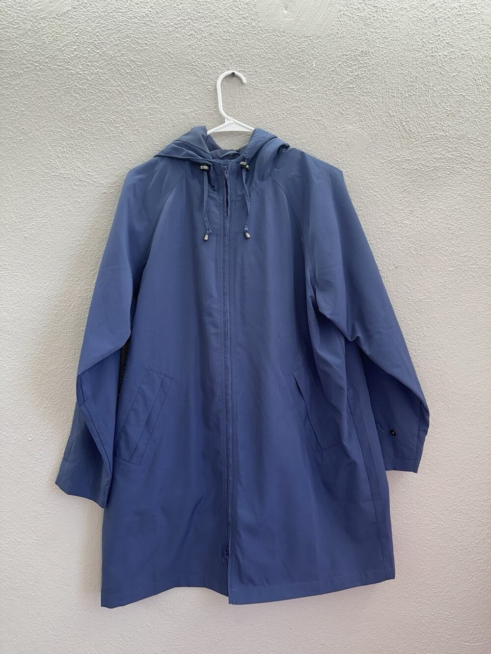L.L. Bean Womens Jacket Size Petite Large Dark Blue Zip Up Hooded Trench Coat